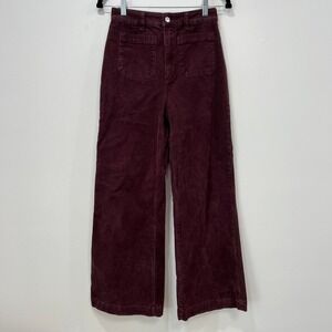Rollas Womens Pants High Rise Wide Leg 27‎ Burgundy Corduroy Cotton Jeans